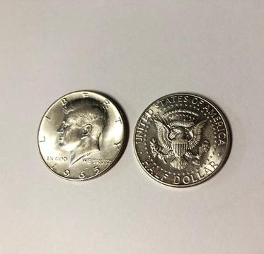 Moneda Kennedy Half Dollar 1965 Plata