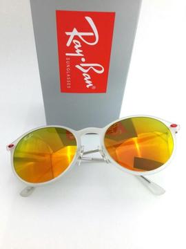 Gafas Ray Ban marco blanco lente amarillo anaranjado oscuro solares redondo filtro 400