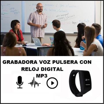GRABADORA DE VOZ RELOJ DIGITAL Y MP3 EN FORMA DE PULSERA O MANILLA