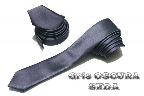 corbata gris oscura seda lisa slim delgada 5,5 cms