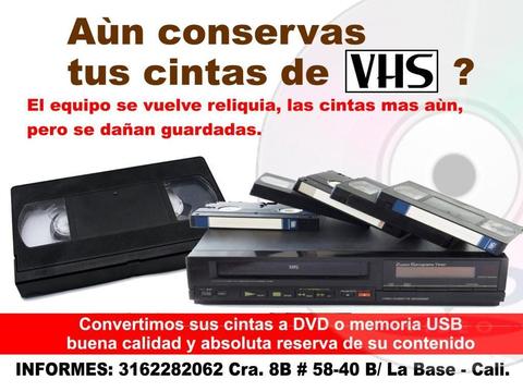 Conversion de cintas y videos de VHS, VHSC, mini dv o video 8 a Dvd o memoria USB