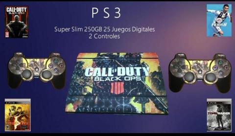 Play 3 Super Slim 2 Controles Todo Personalizado de 250GB
