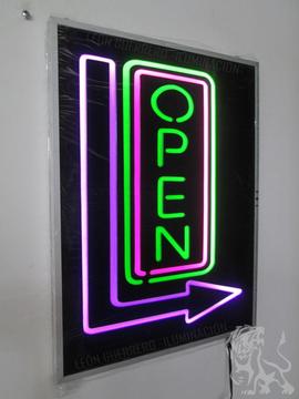 OPEN ABIERTO SIGA SERVICIO - Aviso Letrero LED