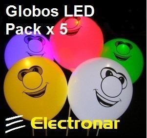 Globo latex luminoso LED paquete X 5 colores surtidos para fiesta Bomba