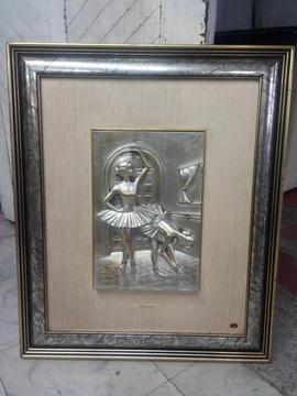 CUADRO ANTIGUO ITALIANO BRONCE BAÑO PLATA FIRMADO VALENTI TEMA BALLERINE