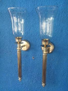 Candelabro Pared Hindu Antiguo Bronce Y Cristal Precio X C/u