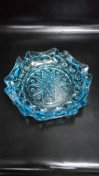 Cenicero Antiguo Cristal Azul