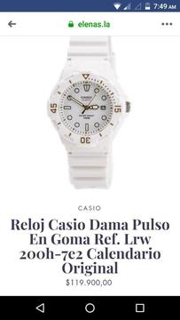 Reloj Casio Dama Pulso en Goma Ref. Lrw