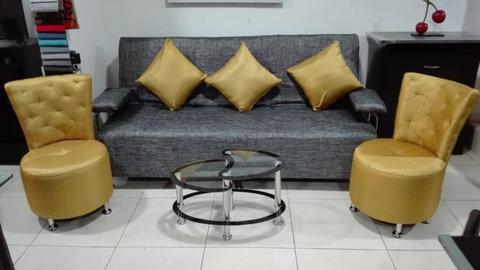 PROMOCION: LLEVA HERMOSA SALA SOFA CAMA VIENE CON LOS DOS PUFF COJINES Y MESA DECORATIVA