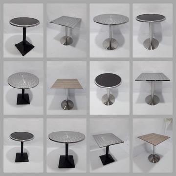Variedad en mesas nuevas base metálica tapa en acero madera vidrio y sillas para negocio
