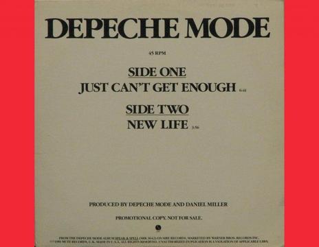* JUST CANT GET ENOUGH Depeche Mode acetato vinilo SINGLES musica para tornamesa DJ tocadisco Deejay Entrega A DOMICILIO