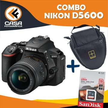 NUEVO!! COMBO NIKON D5600 MEMORIA SD COMPACTA 16 GB ESTUCHE IMPERMEABLE DOBLEBOLSILLO