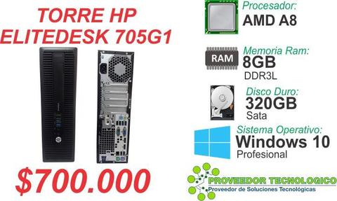 TORRE HP ELITEDESK 705G1 AMD A8 RAM 8GB DDR3L DISCO 500GB TARJETA GRAFICA 2GB