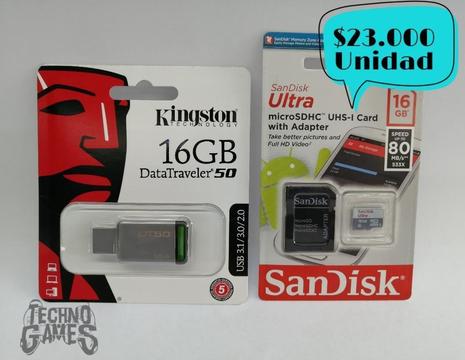 Usb O Micro Sd 16gbs Kingston Y Sandisk