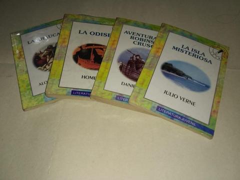 LIBROS CORTOS: LA ARAUCANA, LA ODISEA, LA ISLA MISTERIOSA Y AVENTURAS DE ROBINSON CRUSOE Económicos PERFECTO ESTADO