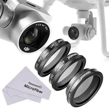 DJI Phantom 3/4 Kit Filtros Neewer: UV CPL Variable ND2400 Paño