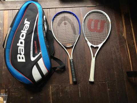 Se vende por no usar bolso Babolat y dos raquetas marca Wilson Serena Venus y Head Ti Conquest