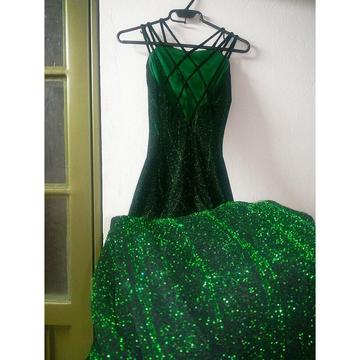 Vestido de Fiesta Verde Oscuro Brillante