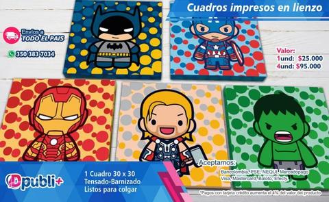 Cuadros Decorativos PERSONALIZABLE Super Heroes Impresion Lienzo IRON MAN BATMAN SUPERMAN HULK Bebes Infantil DPUBLI