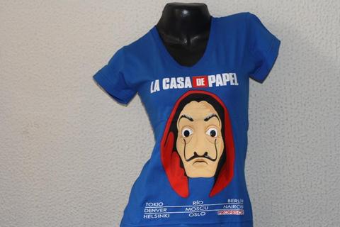 camiseta LA CASA DE PAPEL todas las tallas AZUL