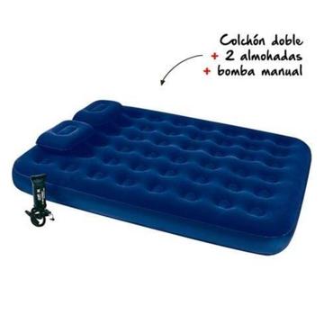 Combo Colchon Inflable Doble Bestway 2 Almohadas Bomba