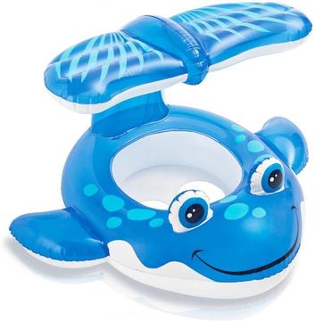 Flotador Para Bebé Con Techo Ballena Azul Intex 56593