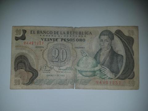 Billete De 20 Pesos Oro De Colombia Con Envio Gratuito